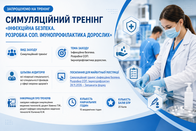 Симуляційний тренінг «Інфекційна безпека. Розробка СОП. Імунопрофілактика дорослих (20 балів БПР)